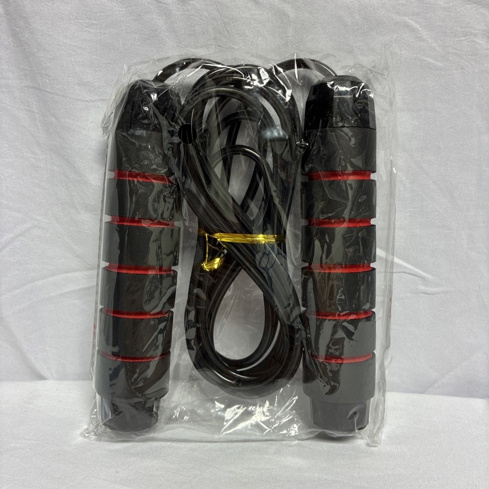 Skipping Jump Rope Tangle-Free with Ball Bearings, 6" foam Handles Red & Black